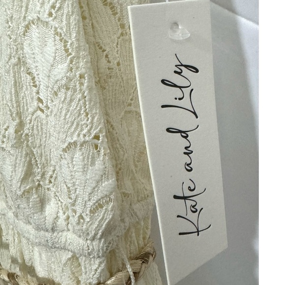 New KATE & LILY Elegant Cream Lace Boho Midi Dress Sleeveless Ruffle Sz Medium - Picture 6 of 14